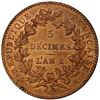 Image 2 : FRANCE: First Republic, AE 5 decimes, AN 2-A (1793). PCGS AU55