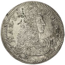 BAVARIA: Maximilian II Emanuel, 1679-1726, AR 15 kreuzer (5.72g), 1694. EF
