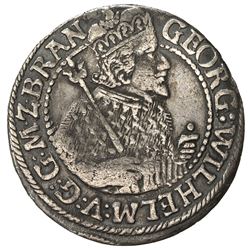 BRANDENBURG: Georg Wilhelm, 1619-1640, AR 1/4 thaler (6.24g), Konigsberg, 1623. VF