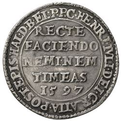 BRUNSWICK-WOLFENBUTTEL: Heinrich Julius, 1589-1613, AR reichstaler (28.65g), Goslar, 1597. VF