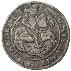 MANSFELD-FRIEDEBURG: Peter Ernst I, 1532-1604, AR thaler (28.70g), Eisleben, 1593. VF