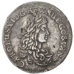 POMERANIA: Karl XI of Sweden, 1660-1697, AR 1/3 thaler (10.54g), 1673-DS. VF-EF