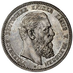 PRUSSIA: Friedrich III, 1888, AR 5 mark, 1888-A. EF