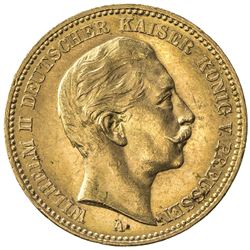 PRUSSIA: Wilhelm II, 1888-1918, AV 20 mark (7.96g), 1906-A. UNC