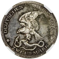 PRUSSIA: Wilhelm II, 1888-1918, AR 2 mark, 1913-A. NGC PF67