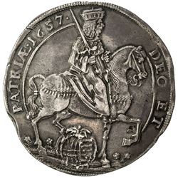 SAXE-ALBERTINE LINE: Johann Georg II, 1656-1680, AR thaler (29.01g), Dresden, 1657. VF-EF