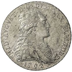 SAXE-ALBERTINE LINE: Friedrich August III, 1763-1806, AR 2/3 thaler (13.83g), Dresden, 1792-IEC. AU