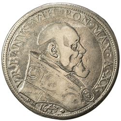 PAPAL STATES: Urban VIII, 1623-1644, AR piastra, 1643. VG-F