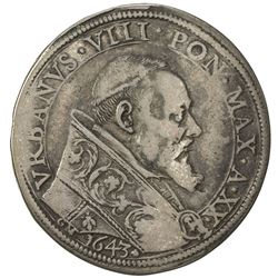 PAPAL STATES: Urban VIII, 1623-1644, AR piastra, 1643. VG-F