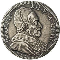 PAPAL STATES: Innocent XII, 1691-1700, AR piastra, 1698. F-VF