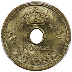 NORWAY: Haakon VII, 1905-1957, nickel-brass 50 ore, 1942. PCGS MS64