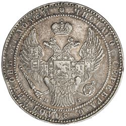 POLAND: Nicholas I, 1825-1855, AR 10 zlotych / 1 1/2 roubles, 1835-HG. VF