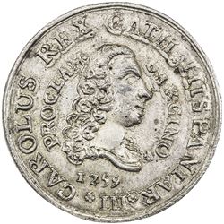 SPAIN: Carlos III, 1759-1788, AR medal, 1759. EF