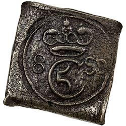 DENMARK: Christian V, 1670-1699, AE 8 skilling klippe, ND (1677-78), NGC graded AU55 Brown