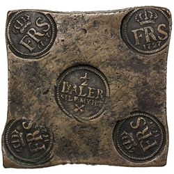 SWEDEN: Frederick I, 1720-1751, AE 1/2 daler plate money, Avesta, 1727. VF