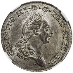 SWEDEN: Gustav III, 1771-1792, AR 1/3 riksdaler, 1784. NGC MS63