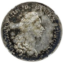SWEDEN: Gustav III, 1771-1792, AR riksdaler, 1791. NGC EF45