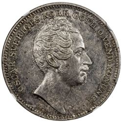 SWEDEN: Oscar I, 1844-1859, AR 1/2 riksdaler, 1848/5. AU58
