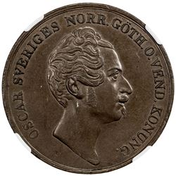 SWEDEN: Oscar I, 1844-1859, AE 4 skilling, 1850. MS62