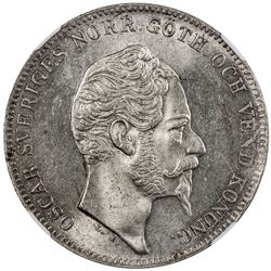 SWEDEN: Oscar I, 1844-1859, AR riksdaler species, 1856. MS63
