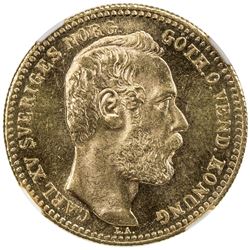 SWEDEN: Carl XV, 1859-1872, AV carolin, 1869. MS64