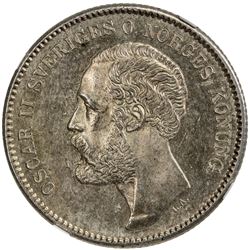 SWEDEN: Oscar II, 1872-1907, AR 2 kronor, 1876. NGC MS62