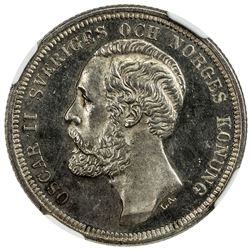 SWEDEN: Oscar II, 1872-1907, AR krona, 1884. NGC PF62