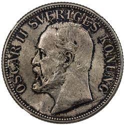 SWEDEN: Oscar II, 1872-1907, AR 2 kronor, 1906. NGC MS65
