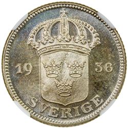 SWEDEN: Gustaf V, 1907-1950, AR 50 ore, 1936. NGC PF67