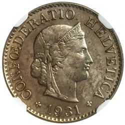 SWITZERLAND: 5 rappen, 1931-B. NGC SP