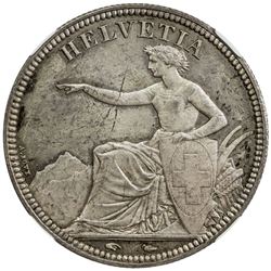SWITZERLAND: AR 5 francs, 1851-A. NGC MS65