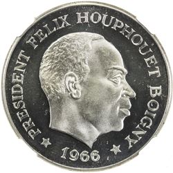 IVORY COAST: Felix Houphouet Boigny, President, 1960-1993, AR 10 francs, 1966. NGC PF67