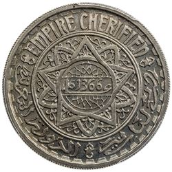 MOROCCO: Mohammad V, as Sultan, 1927-1963, 20 francs, AH1366. PCGS SP66