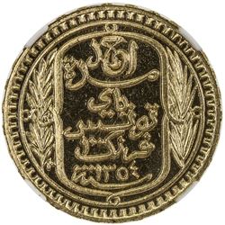 TUNISIA: Ahmad Bey, 1929-1942, gilt AE 100 francs, 1935/AH1354. NGC MS66