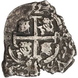 BOLIVIA: Carlos II, 1665-1700, AR 2 reales cob (6.63g), 1696-P. VF