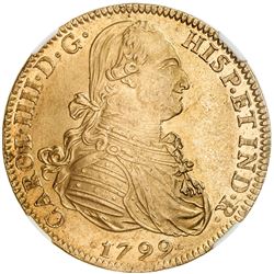 MEXICO: Carlos IV, 1788-1808, AV 8 escudos, 1799-Mo. NGC MS62
