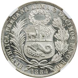 PERU: Republic, AR sol, 1884. NGC MS63