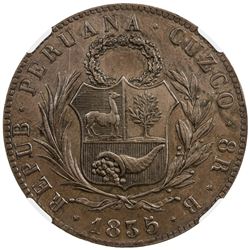 PERU: AE 8 reales pattern, CUZCO, 1835. NGC AU58