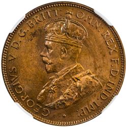 AUSTRALIA: George V, 1910-1936, AE halfpenny, 1935. NGC PF65