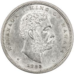 HAWAII: Kalakaua, 1874-1891, AR half dollar (hapalua), 1883. AU
