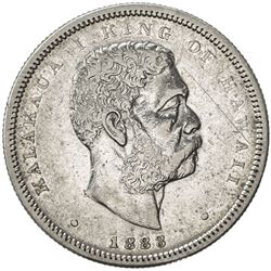 HAWAII: Kalakaua, 1874-1891, AR half dollar (hapalua), 1883. VF