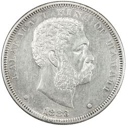 HAWAII: Kalakaua, 1874-1891, AR dollar (dala), 1883. AU