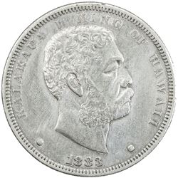 HAWAII: Kalakaua, 1874-1891, AR dollar (dala), 1883. VF-EF