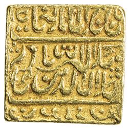 MUGHAL: Akbar I, 1556-1605, AV square mohur (11.80g), "Urdu Zafar Qarin" (blundered), AH"1000". EF