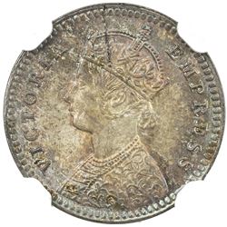 BRITISH INDIA: Victoria, Empress, 1876-1901, AR 2 annas, 1887-C. NGC MS66