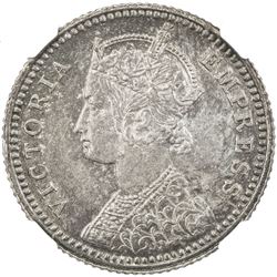 BRITISH INDIA: Victoria, Empress, 1876-1901, AR 1/4 rupee, 1885-C. NGC MS62