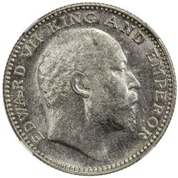 BRITISH INDIA: Edward VII, 1901-1910, AR 1/2 rupee, 1907-B. NGC MS63
