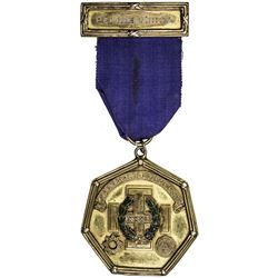 CHINA: Masonic AV medal, 1935, 10K gold medal, PEKING CHINA at top hanger, EF