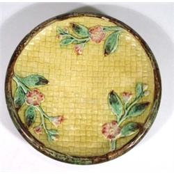 Majolica bread dish, relief moulded with fl…