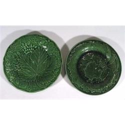 Two Victorian Majolica green glazed leaf pl…